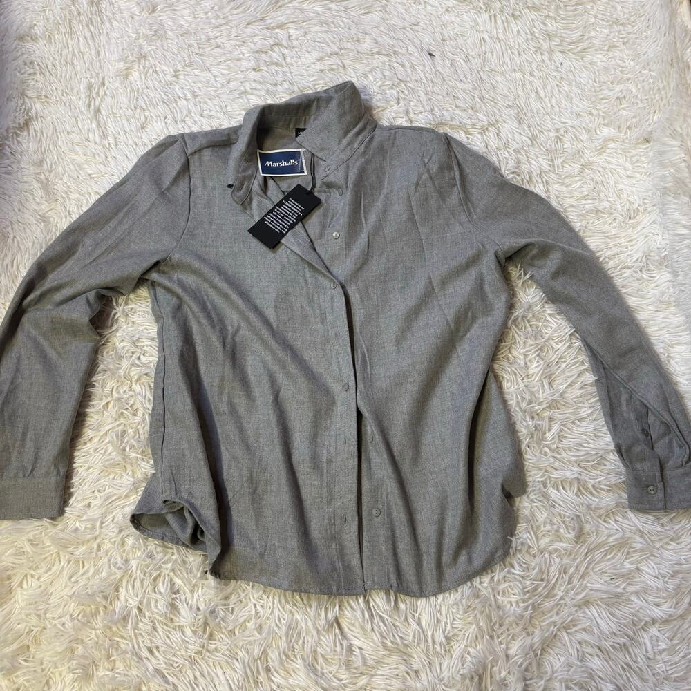 Modern works women’s blouse gray button long sleeve pocket Large